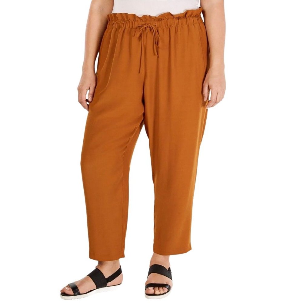 Eileen Fisher Tencel Viscose Crepe with Gathered Waist Straight Leg Pant in Musk